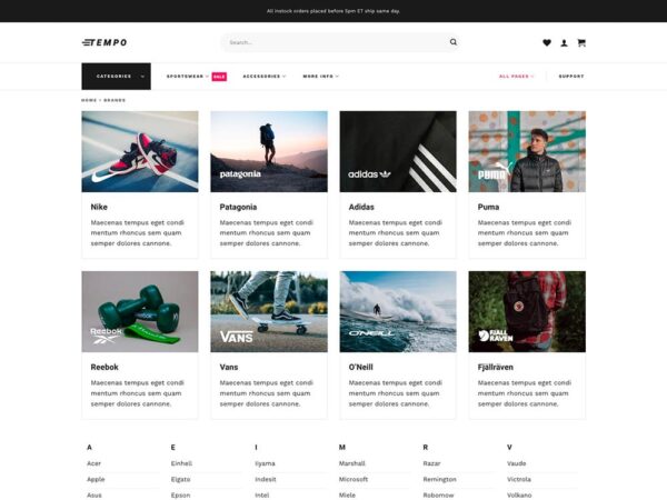 Tempo Multi Layout Flatsome WooCommerce Demo Template • Brands Page