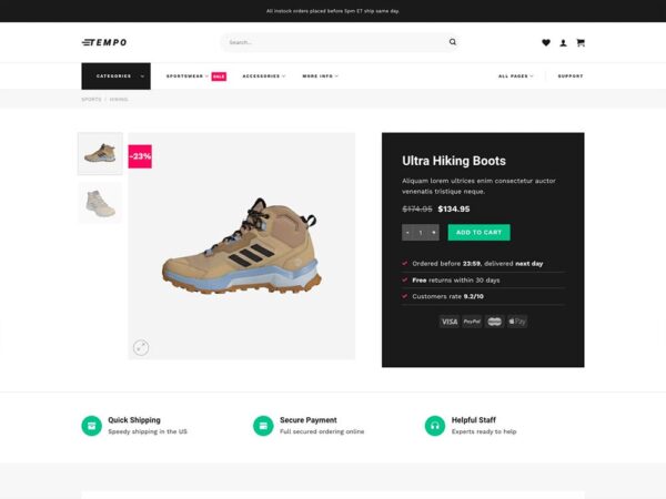 Tempo Multi Layout Flatsome WooCommerce Demo Template • Product Page